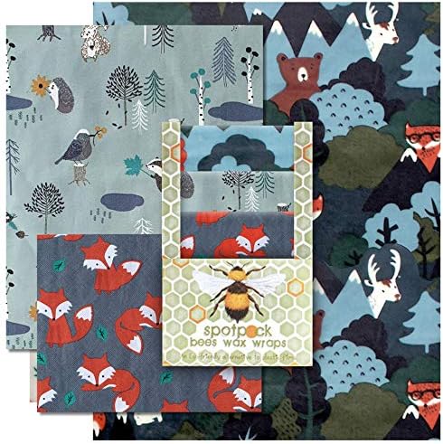 Spotpack - Reusable Beeswax Food Wraps (Pack of 3) | All Natural and Biodegradable Eco Alternative to Food Freshness and Storage | Small, Medium and Large Wraps for Produce and Snacks-Forest Animals