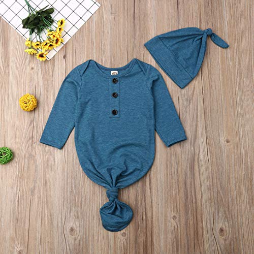 Newborn Baby Boy Girl Cotton Sleepwear Nightgown Headband Set Knotted  Sleeping Bag Coming Home Outfit (3-6Mo