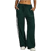 BEAUDRM Women's Y2K Baggy Sweatpants Wide Leg Track Pants Striped Low Rise Drawstring Pant Joggers Streetwear