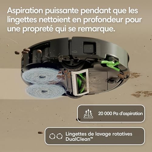 Roomba Plus 415 Combo Robot + AutoWash - 20KPa - Base Multifonction - Lavage des lingettes - séchage des lingettes à l'air Chaud - LiDAR Clearview - 75 Jours d'autovidage - Noir