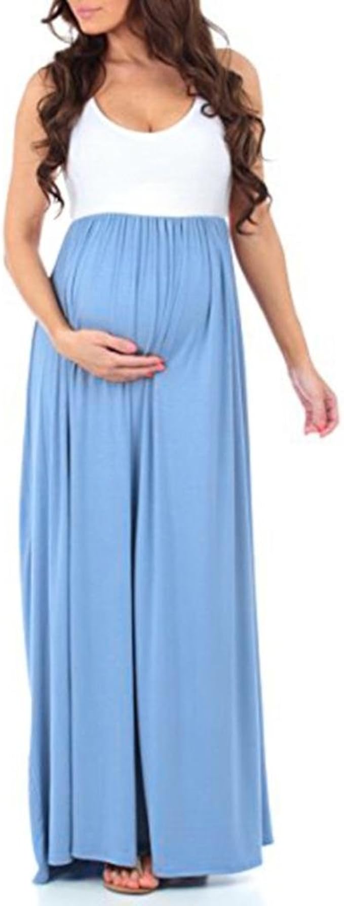 Kolylong Maternity Dress, Women's Sleeveless Pregnant Ruched Maxi Long