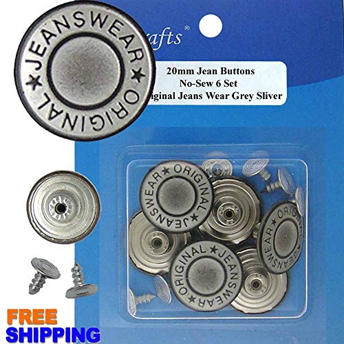 20 mm No-Sew Grey Silver Jean Tack Buttons (no. 1171) w/Tool