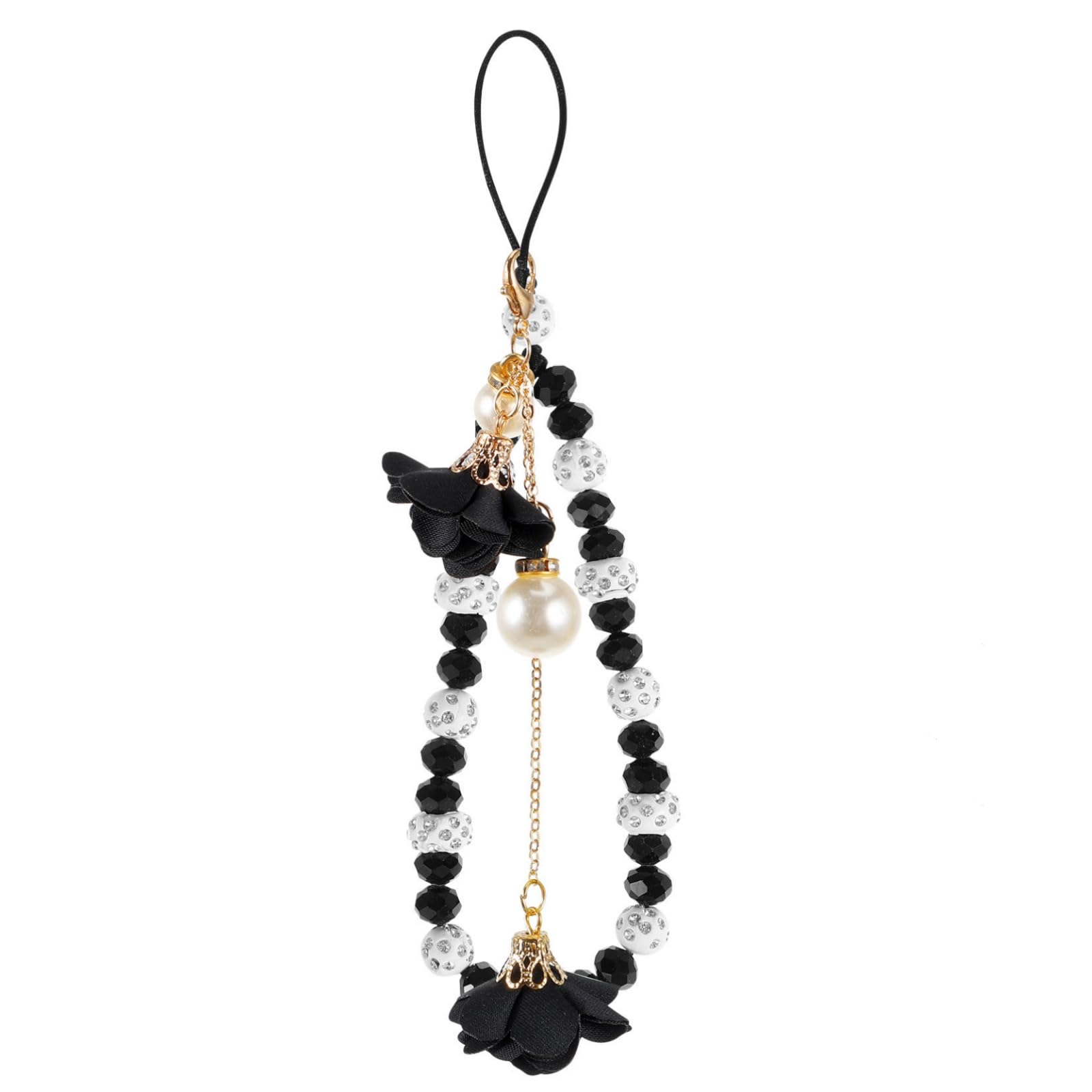 Hemobllo Crystal Phone Lanyard Non-Slip Beaded Flower Pendant Wrist Strap 8 Inch Hand String Charm for Mobile Phone Keys Accessories