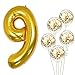 Number 9 and Gold Confetti Balloons - Large, 40 Inch Foiil Gold Balloons | 5 Gold Confetti Balloons, 12 Inch | 9th Birthday Party Decorations | Party Supplies for Anniversary Décor