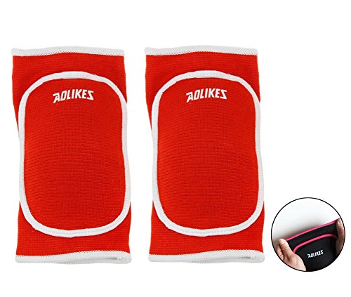 BYP Kids Knee Pads Sponge Pad with Hole for Sports Skate Skateboarding Dance Basketball (Red white(with hole), M)