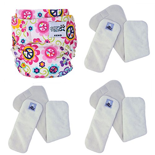 SoftBums Cloth Diaper Set - ECHO Adjustable Shell with 3 SUPER Dry Touch PodsÂ (Love Blossom)
