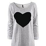 iecool Women's Fashion Sexy Love Heart Printed Long Sleeved Round Neck T-Shirt