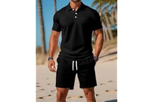 Men's 2 Pieces Outfits Casual Quarter Polo Shirt and Shorts Set Athletic Jogging Summer Tracksuit