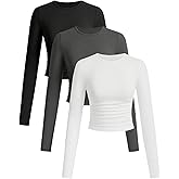 SOLY HUX Women's Fall Tops 3 Packs Basic Tees Crew Neck Long Sleeve Slim Fitted T Shirts