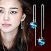 Ladies 925 Sterling Silver Blue Swarovski Crystal Heart of Ocean Long Earrings