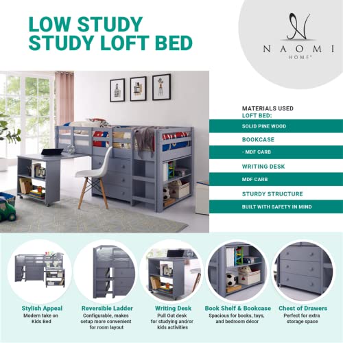 Naomi Home Twin Size Loft Bed with Desk Low Study Kids Twin Loft Bed