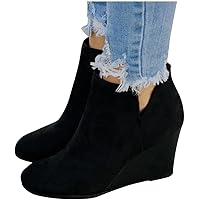 Women's Chelsea Boots Fashion Chunky Wedges Platform Slip On Combat Ankle Booties Winter Short Booties Shoes
