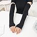 Docharn Super Long Arm Warmers Knit Fingerless Gloves Mittens Thumb Holes for Women (Black)
