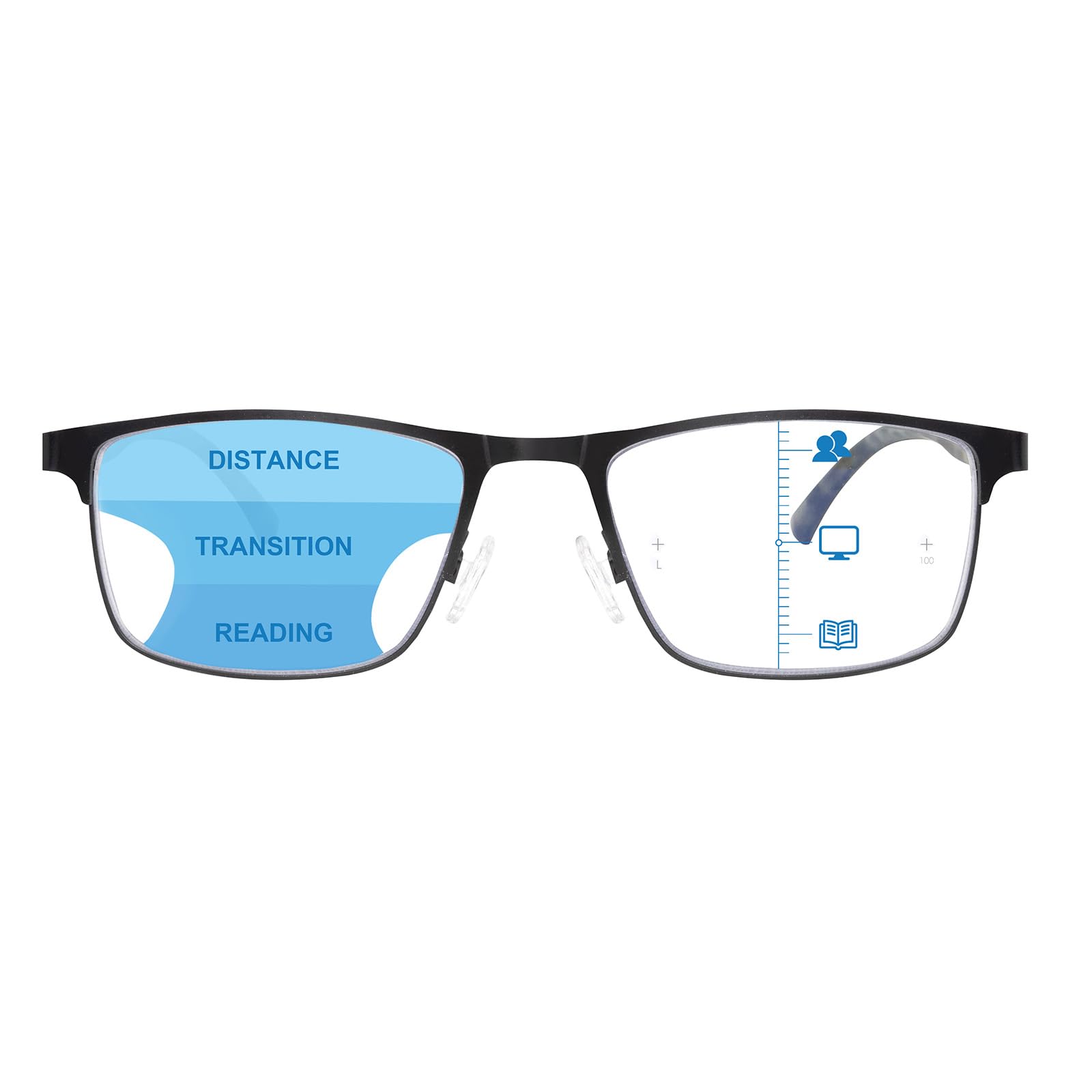 SKYWAY Progressive Multifocal Reading Glasses Mens Womens, Metal Frame Lightweight Blue Light Blocking Multifocus Computer Readers with Spring Hinge 1.75