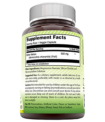Amazing India Bitter Melon 500 mg 120 Vegetarian Capsules (Non-GMO) - Supports Liver Health, Healthy Weight Management & Helps Prevent Free Radical Damage* - Thumbnail 2
