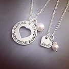 The love between mother & daughter is forever Mother and Daughter Necklace Set - Hand Stamped Necklace Set