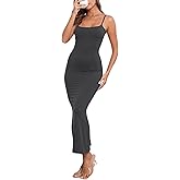 PRIMODA Women's Bodycon Spaghetti Strap Maxi Dress Ribbed Summer Sexy Slip Long Dress Fishtail Hem Dresses