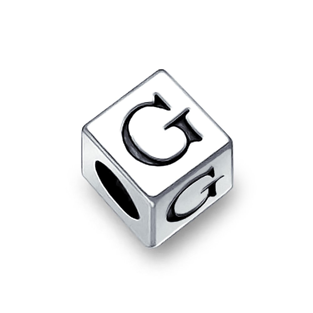 Bling Jewelry Block Letter G Alphabet Initial Charm Bead For Women For Teen .925 Sterling Silver For European Bracelet