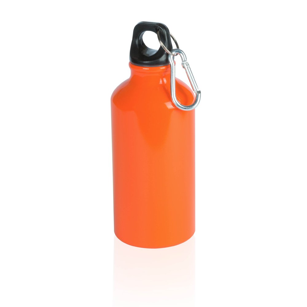 Aluminium Drinking Water Bottle with Screw cap and Carabiner, 400ml (Orange)