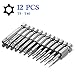 Torx Head Screw Driver Bit Set, Sihek 12pcs 1/4 Inch Hex Shank T5-T40 2 Inch Length S2 Steel Torx Security Head Screwdriver Drill Set Bits