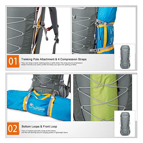 Mountaintop 70L/75L Internal Frame Hiking Backpack (75LGray) Pricepulse