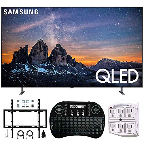Samsung QN75Q80RA 75″ Q80 QLED Smart 4K UHD TV (2019 Model) – (Renewed) w/Flat Wall Mount Kit Bundle for 45-90 TVs + 2.4GHz Wireless Backlit Keyboard Smart Remote + 6-Outlet Surge Adapter