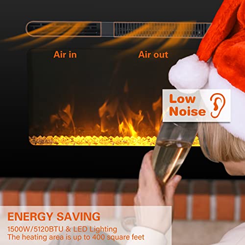 PHI VILLA 30 Inch Electric Fireplace Inserts, Wall Mounted & Recessed