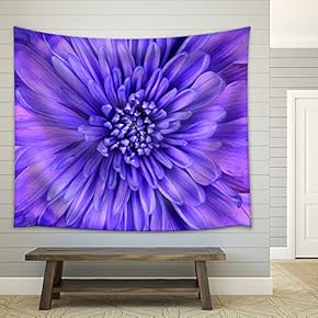 Detail of Blue Chrysanthemum Flower Head Closeup Background - Fabric Wall Tapestry Home Decor - 51x60 inches