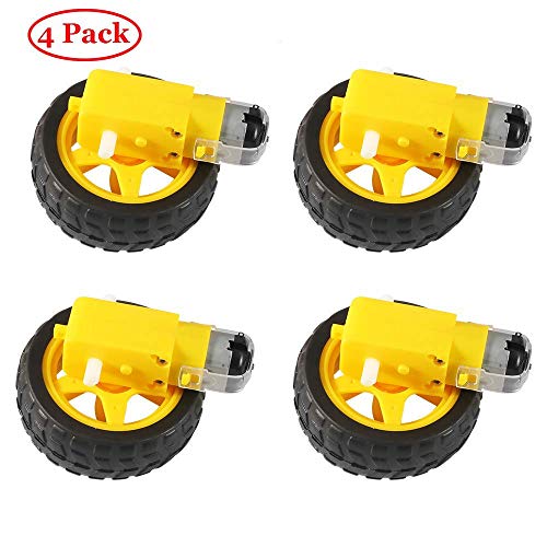 Aokin 4PCs DC Electric Motor with 4Pcs Plastic Toy Car Tire Wheel, 3-6V Dual Shaft Geared TT Magnetic Gearbox Engine