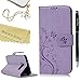 Mavis's Diary Galaxy S7 Edge Wallet Case Fashion Floral Butterfly Embossed PU Leather Magnetic Flip Cover Card Holders & Hand Strap for Samsung Galaxy S7 Edge with Bling Dust Plug & Pen (Violet)