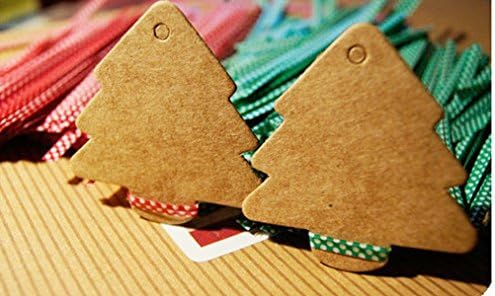 50 x Brown Kraft Paper Christmas Tree Shaped Gift Tags - 55 mm X 55 mm