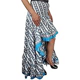 Mogul Interior Womens Alexa Gypsy Fairy Skirt Hi Low Recycled Sari Free Falling Twirling Ruffle Skirts