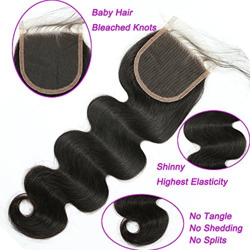 Ali Hot Sale Brazilian Body Wave Virgin 4X4 Lace Closure With Baby Hair Free Part 100% Human Hair Extension Double Weft Weave Natural Color (16)
