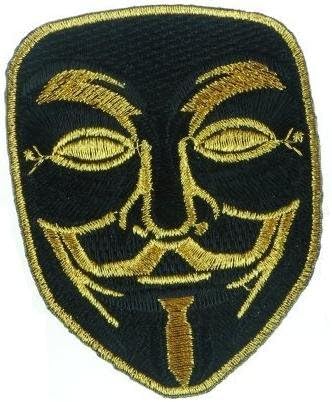 Vendetta Halloween Anonymous Fawkes Guy Mask Embroidered Iron on Patch (Gold/Black)