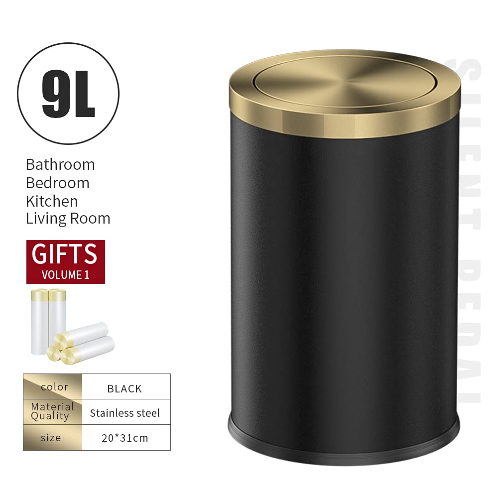 Stainless Steel Trash can, Bathroom Trash can with lid，Small Trash Can with Flipping Lid, 2.4gallon, Garbage cans for Kitchen，Living Room. Metallic Gold (ＢＬＡＣＫ): Industrial & Scientific