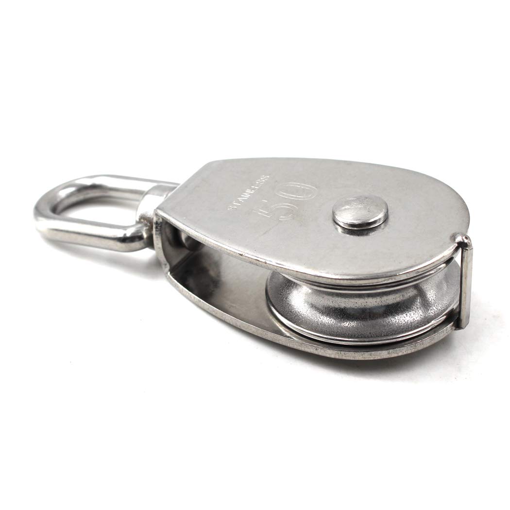 M50 Wire Rope Single Pulley Block 304 Stainless Steel Roller Pulley Bearing Roller Pack of 1 Loading:400KG