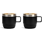 Zenbo 6 oz Espresso/Coffee Mug with Handle, Double Wall Vacuum Insulated 18/8 Stainless Steel Ceramic Lined Cups, Coffee, Tea, Hot & Cold Drinks, No Sweat, Dishwasher Safe（Black-2Pack）
