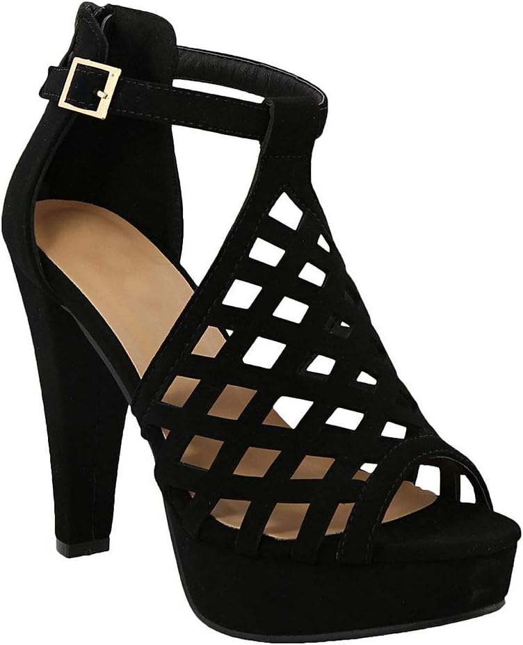ShoBeautiful Women's Cage Cut Out Stacked High Heel Open Toe Pump Platform Sandals SR29