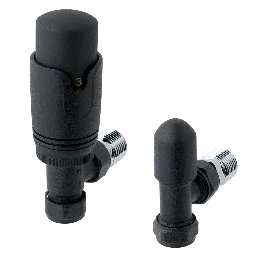 Eastbrook 15mm Angled TRV and Lockshield Valve-Matt Black