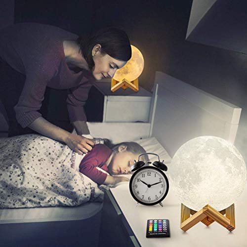 Moon Lamp Moon Night Light，3D Printing 16 Colors Moon Light with Stand & Remote &Touch Control and USB Rechargeable Decorative Light Up Moon Light for Baby Kids Lover Birthday Party Gifts (4.8 Inches)
