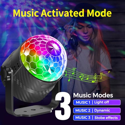 Gobikey Disco Lights 360° Rotating Music Control Disco Ball Party with Remote Control and 2m Cable, 15 RGB Light Effects, Great for Home Party, Birthday, Holiday