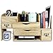 Ikee Design Large Extendable Wooden Desktop Organizer For Office Supplies, Storage Shelf Rack Book Shelf, Stationary Compartment Holder, Back to School, 17 1/4 W x 7 1/2 D x 12 H in
