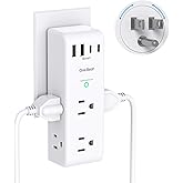 Surge Protector Outlet Extender - with Rotating Plug, 6 AC Multi Plug Outlet with 4 USB Ports (2 USB C), 1800 Joules, 3-Sided