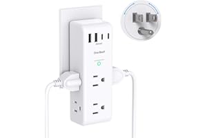 ONE BEAT Surge Protector Outlet Extender - with Rotating Plug, 6 AC Multi Plug Outlet with 4 USB Ports (2 USB C), 1800J Wall Charger, 3-Sided Power Strip with Spaced Outlet Splitter for Home, Office, Travel