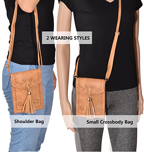 Outrip Women's Small Crossbody Bag Tassel Cell Phone Purse Wallet Shoulder Bag (Brown)