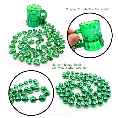 ZALALOVA 18Pcs St Patrick's Day Shamrock Beads Necklace with Green Shot Glass for Kids Women Men Holiday Festive Costumes Party Games Favor Supplies (2 Types) - Thumbnail 2