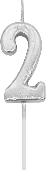SHATCHI Birthday Number 2 Candle Silver Cake Topper Party Decor