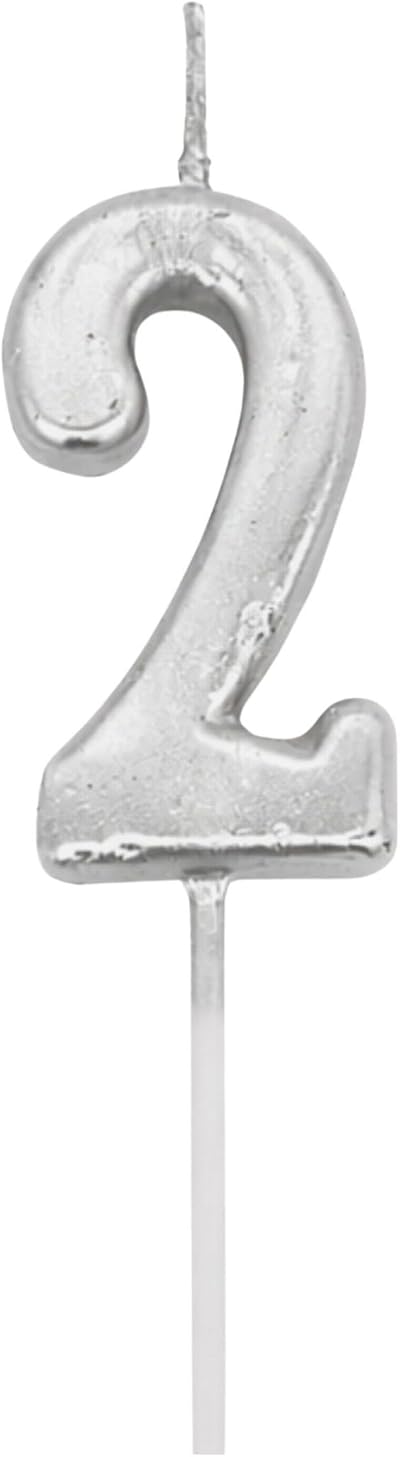 SHATCHI Birthday Number 2 Candle Silver Cake Topper Party Decor