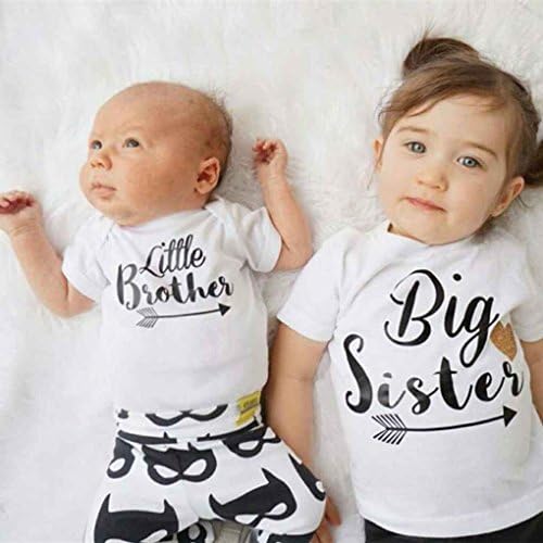 Masterein Little Sister Big Brother Family Matching Outfits Little Sister Romper Big Brother Printed Tops Cotton Outfits cotton