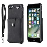 iPhone 8 Plus Wallet case iPhone 7/6 Plus LEMY JOURNEY Mirror PU Leather Case with Credit Card Holder Slot Wrist Strap for Apple iPhone 8/7/6 Plus(Mirror-Black)